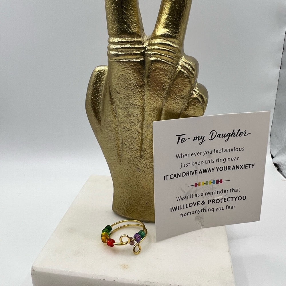 Gold Tone Fidget Beaded‎ Ring W/ Card NEW